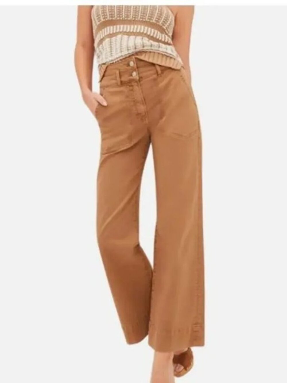 Veronica Beard Hilde Wide Cropped Ankle Ochre Double Button Pants Size 29